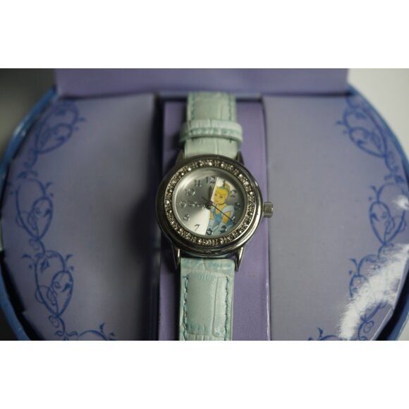 Disney Princess Cinderella Watch Sparkling Bezel Light Blue Leather‎ Strap NEW - Picture 4 of 11